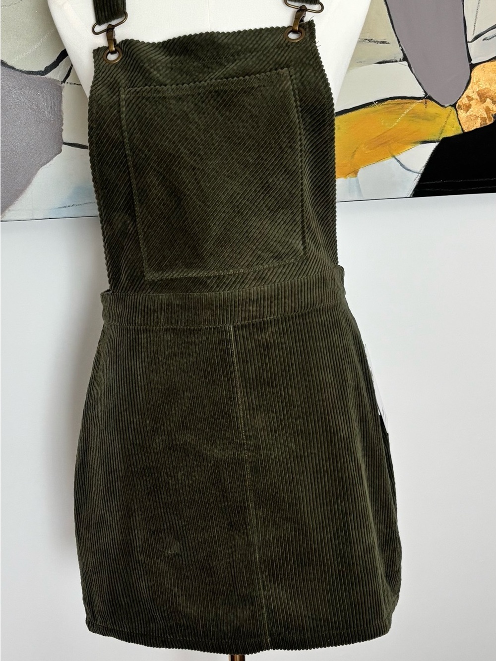 Ashley Mason Olive Corduroy Pinafore Mini Dress